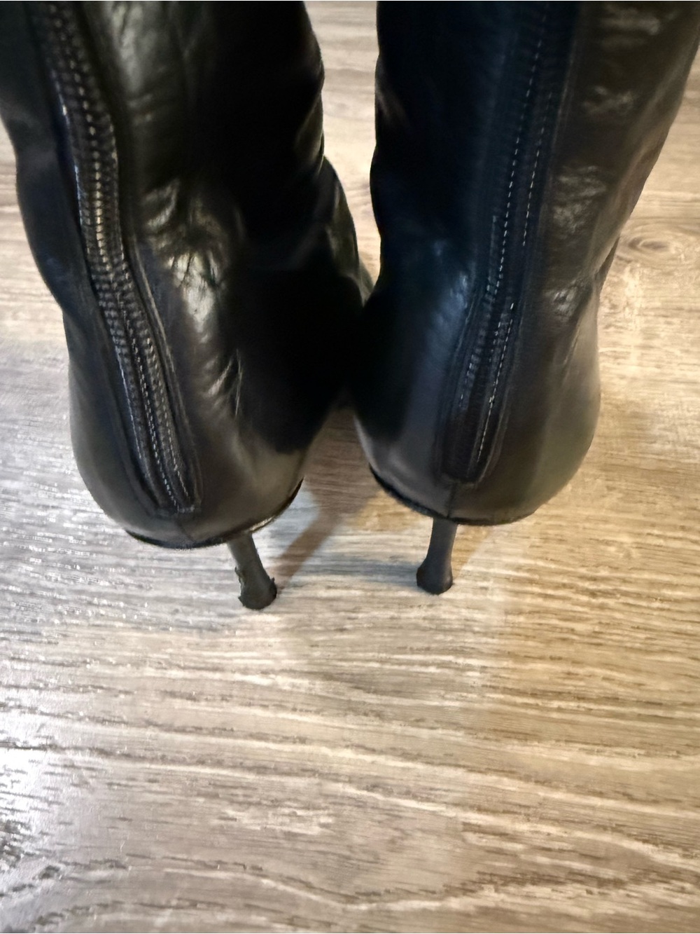 Vintage Jimmy Choo Peony Black Leather Pointed Toe Knee High Heeled Boots - Picture 10 of 16